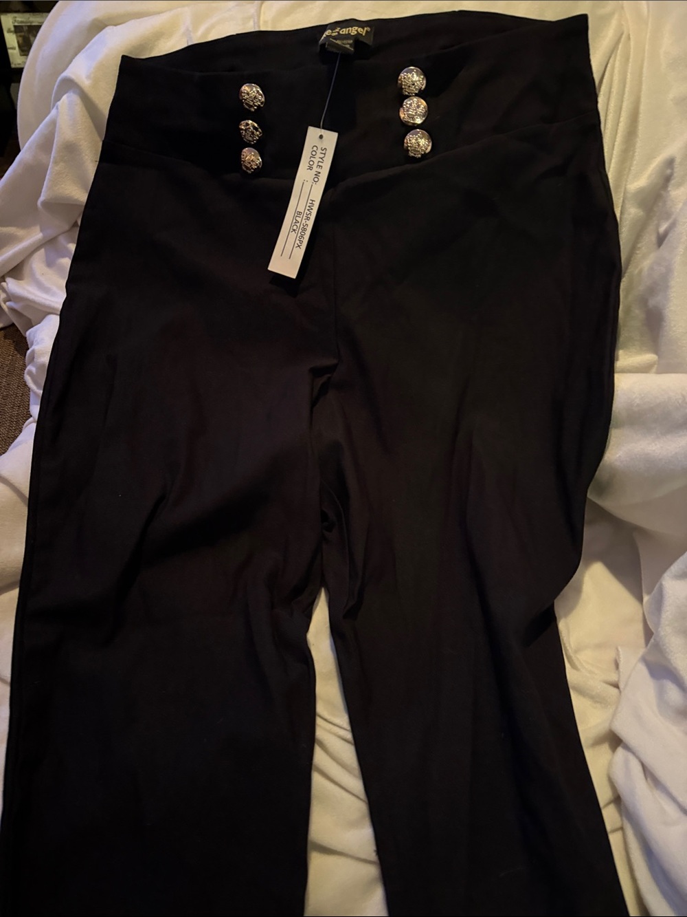 Like an Angel Black High-Waist Pants with Decorative Gold Buttons-2X NWT